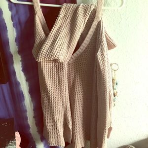 Pink knit shoulder-less sweater-pacsun